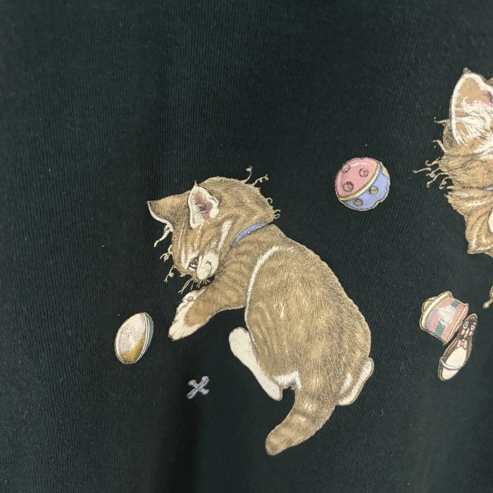 Vintage 90s Morning Sun Kitten Sweatshirt Gandmacore Double Side Print Large - Picture 9 of 10